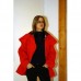 Australský tříčtvrteční nepromokavý kabát s koženým límcem v červené barvě a velikosti 5 = evropské 42